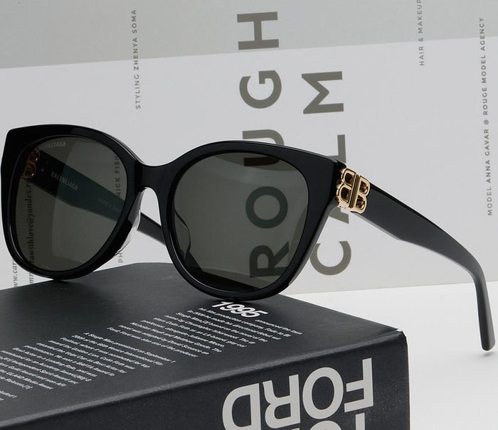 BALENCIAGA Black Round Acetate Asian Fit Sunglasses