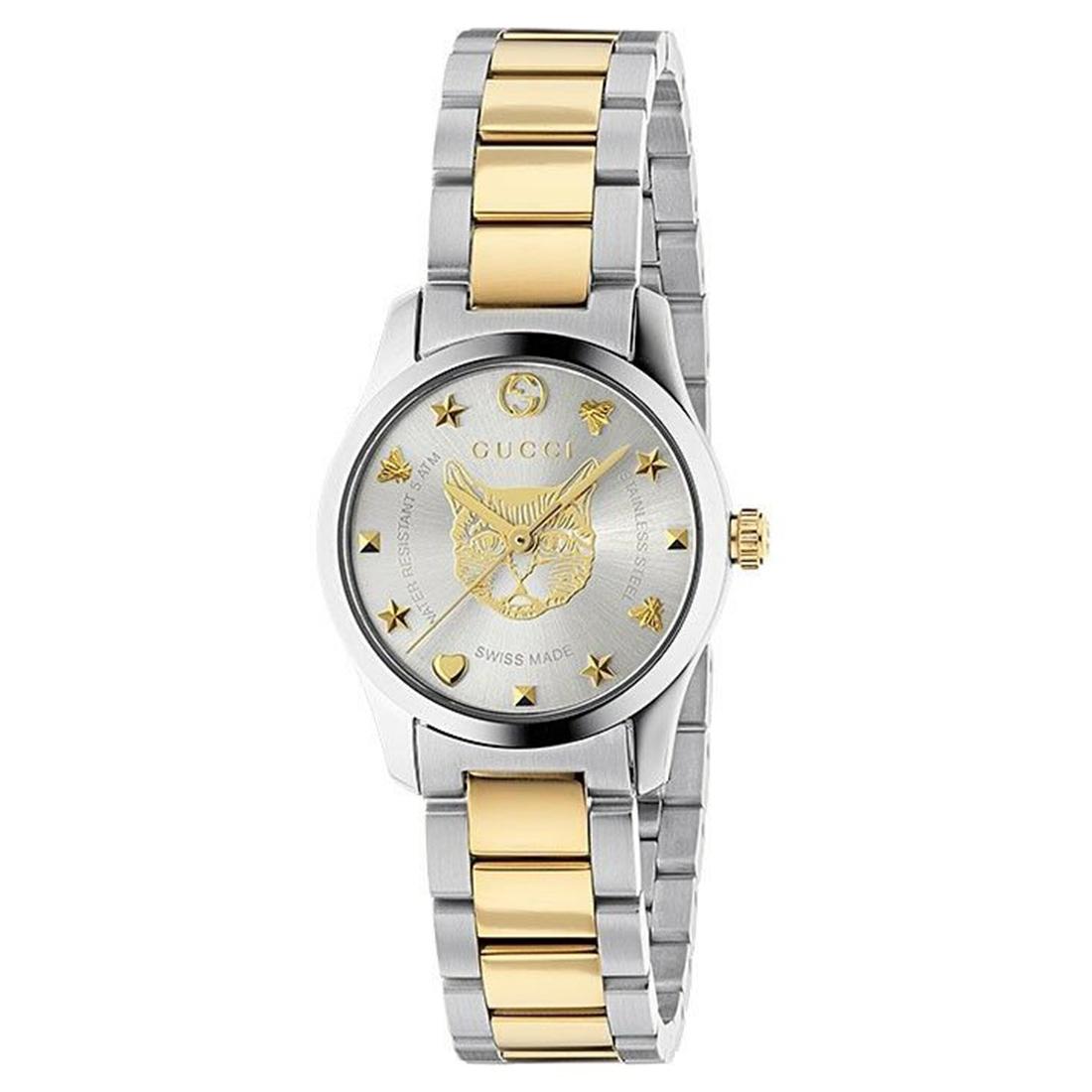 GUCCI Gold Silver Cat Watch Women’s Metal Watch YA126596