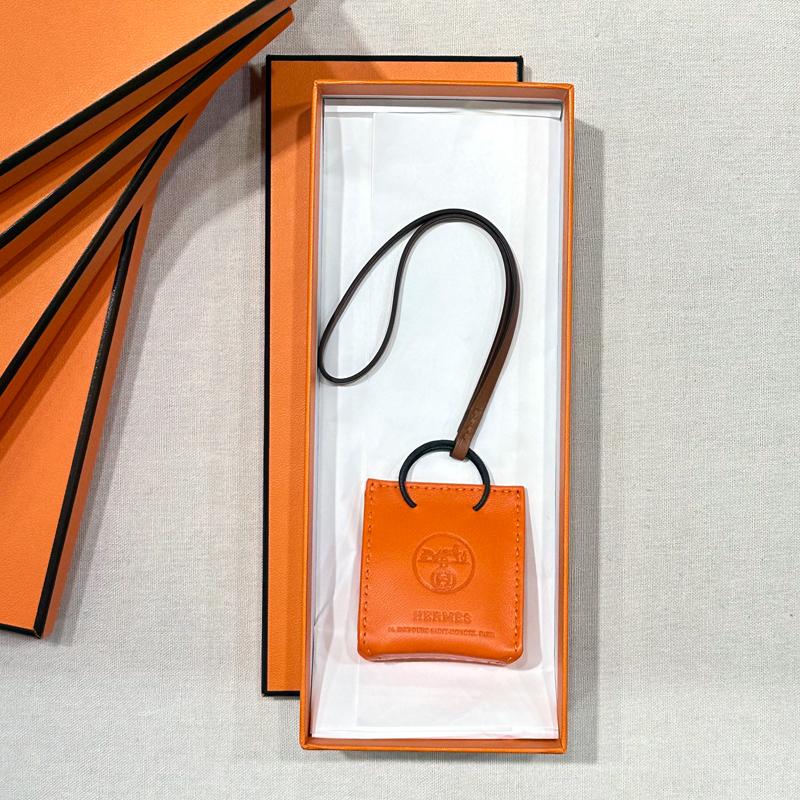 HERMES Orange Brown Gold Calfskin Bag Charm Keyring Unisex
