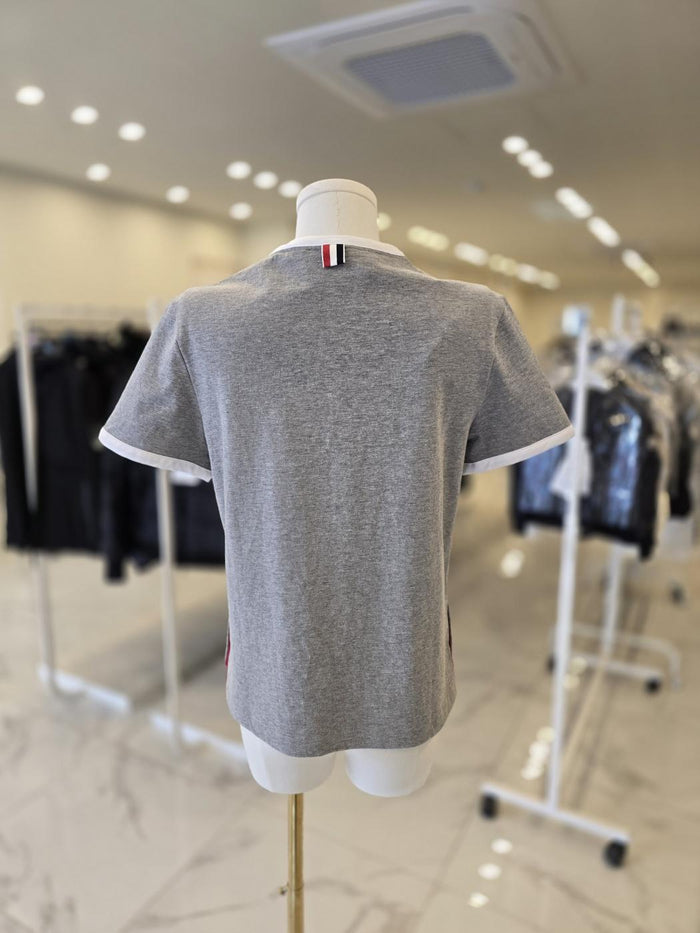 THOM BROWNE Gray Ringer Short Sleeve Women’s T-Shirt