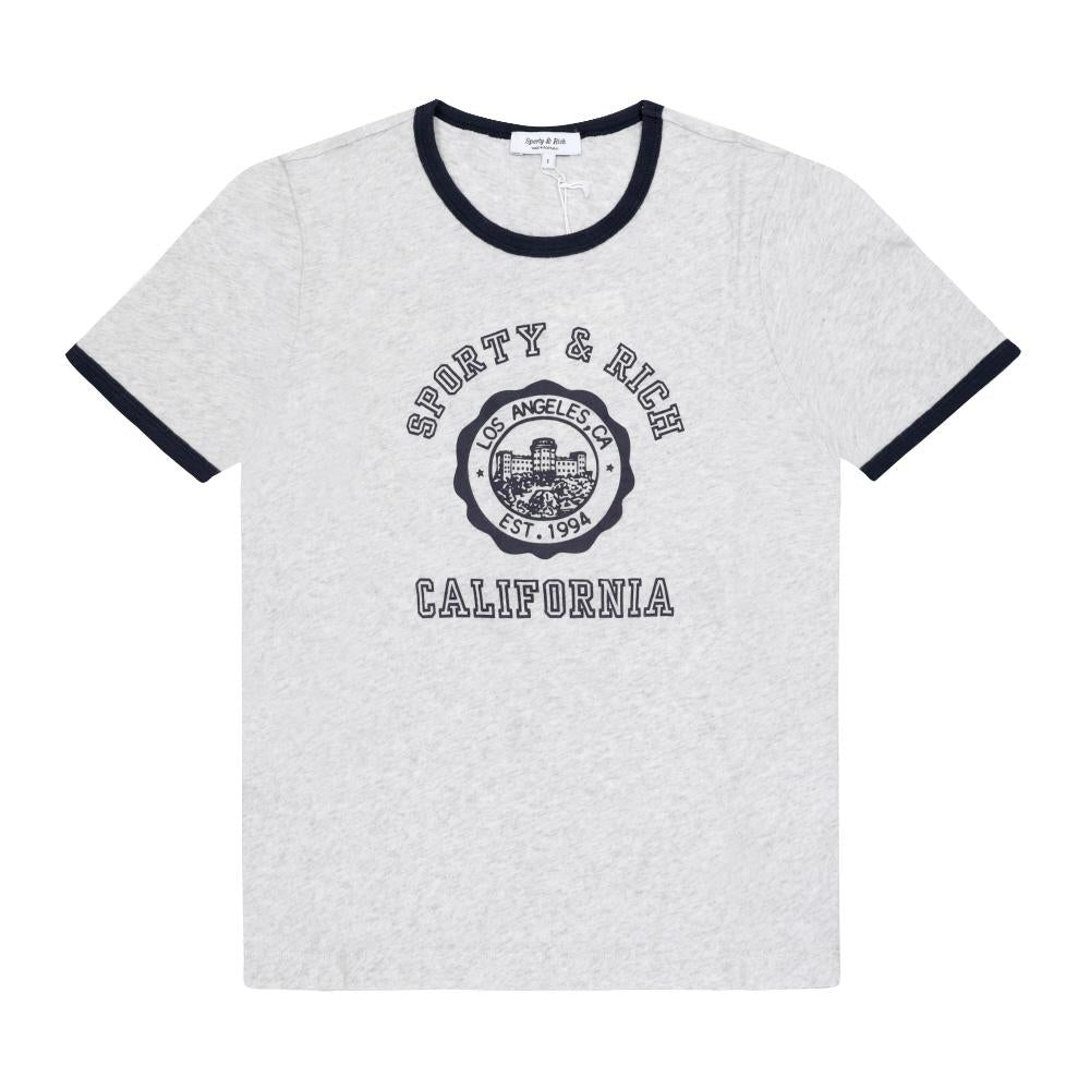 SPORTY&RICH Heather Gray/Dark Navy Unisex Short Sleeve T-Shirt TO088625508 GY18