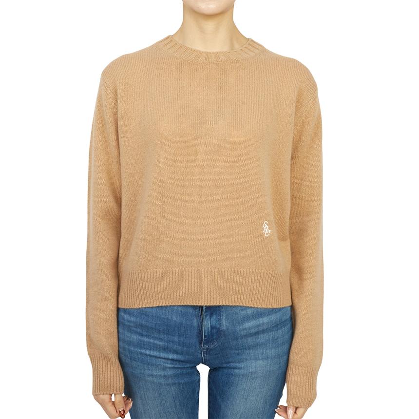 SPORTY&RICH Camel Round Neck Knit Sweater for Women