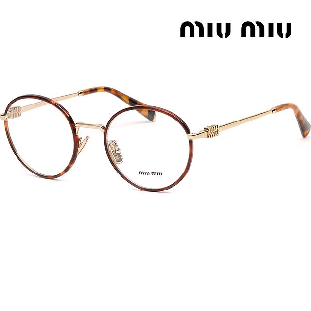 Miu Miu Havana Gold Round Eyeglass Frames Unisex VMU52X 15U1O1