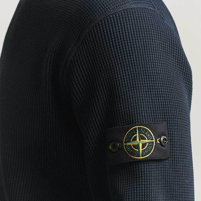 STONE ISLAND Waffle Knit Crewneck Sweatshirt Navy