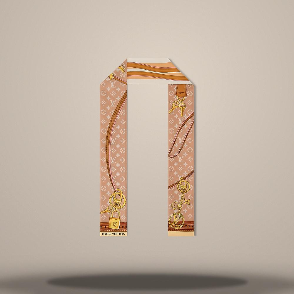 Louis Vuitton Dune Beige Silk Strap and Trunk Bandana Scarf