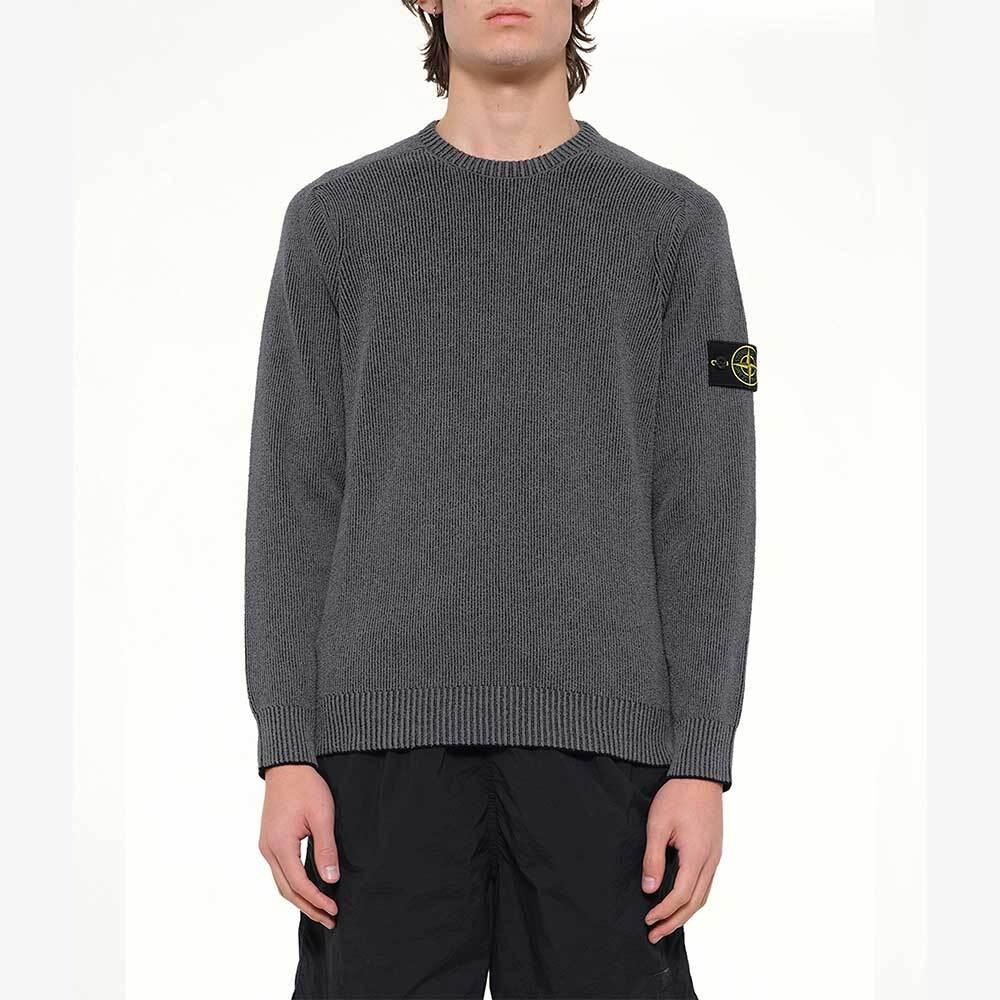 STONE ISLAND Men’s Rib Bouclé Crewneck Sweater Melange Charcoal 5100033