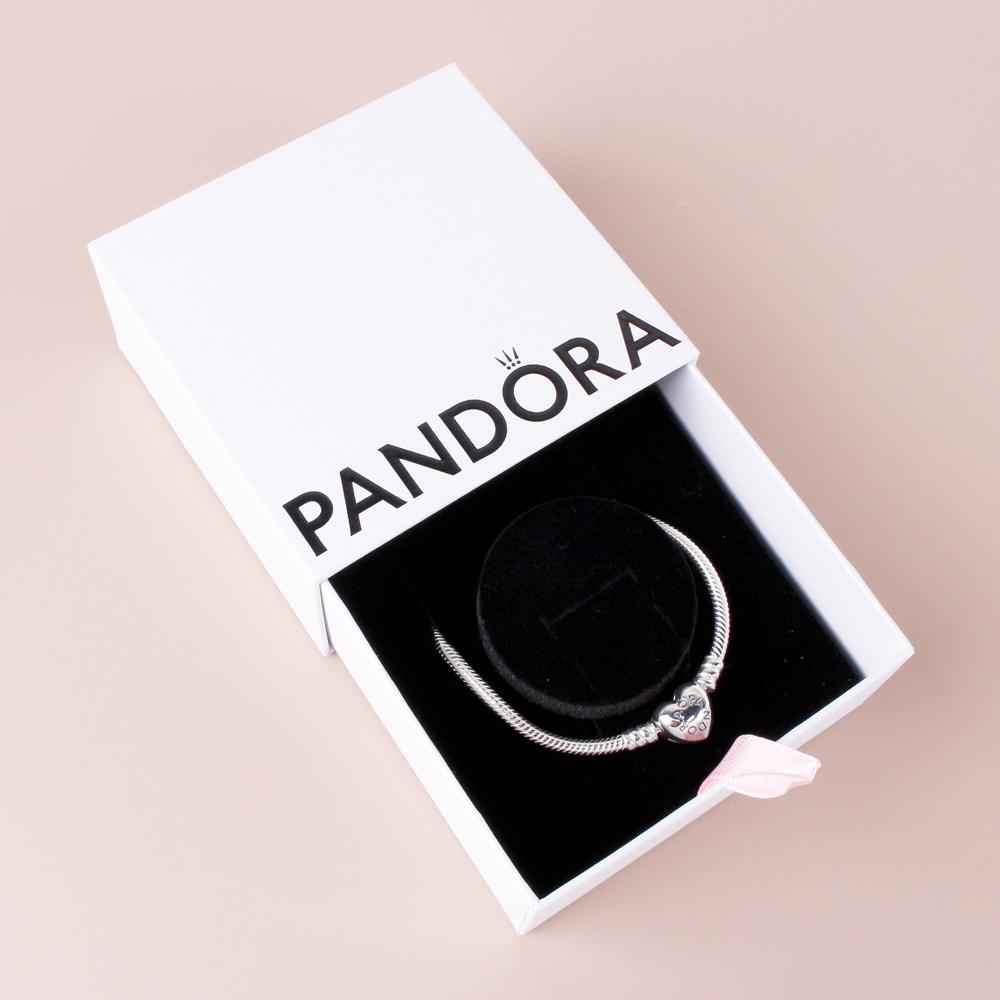 PANDORA Moments Heart Clasp Chain Necklace Silver with Case