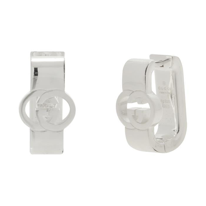 GUCCI Interlocking Heart Earrings Silver-Tone Jewelry 817026 001