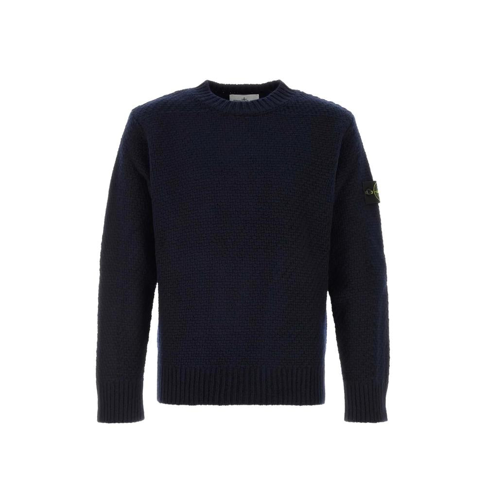 STONE ISLAND Black Wool Round Neck Knit Sweater