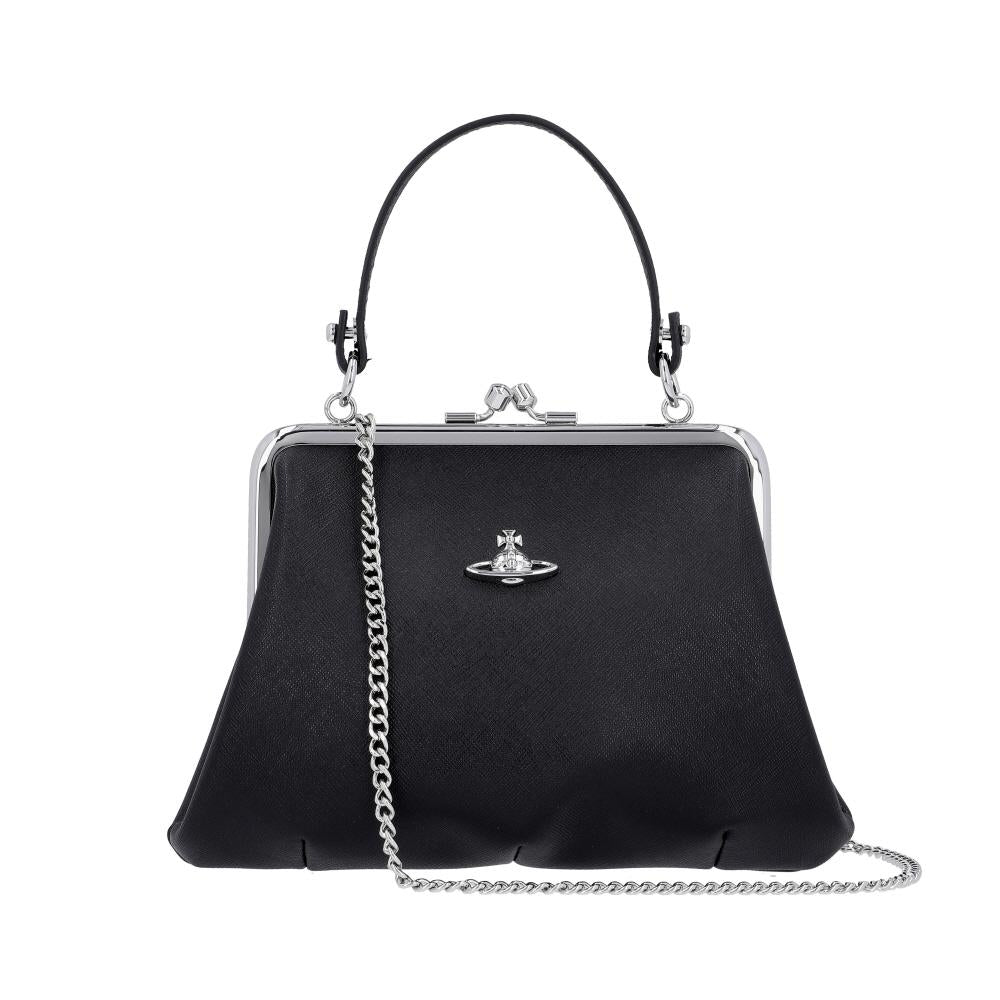 Vivienne Westwood Black Granny Frame Pearl Chain Crossbody Bag