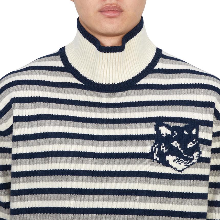 Maison Kitsune Fox Head Stripe Men’s Turtleneck Knit Sweater NM00803KM0329 B481