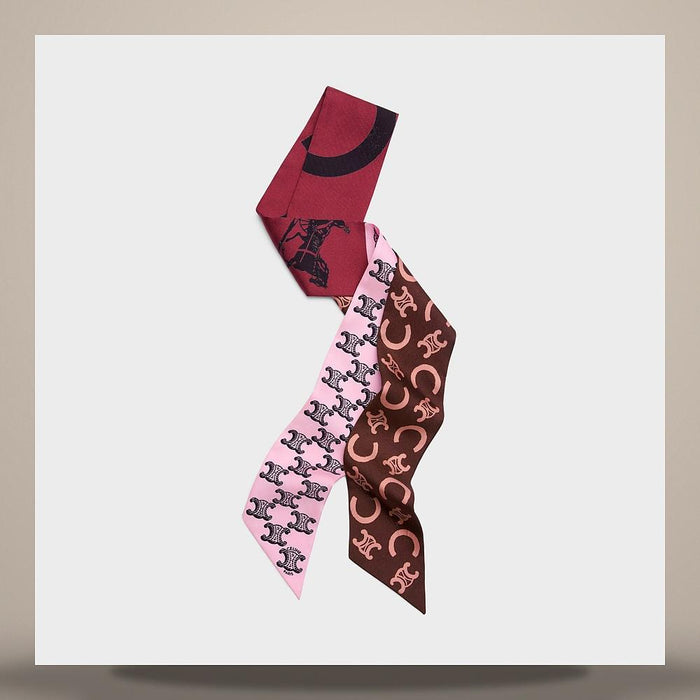CELINE Bandana Cotton Scarf Lilac Burgundy