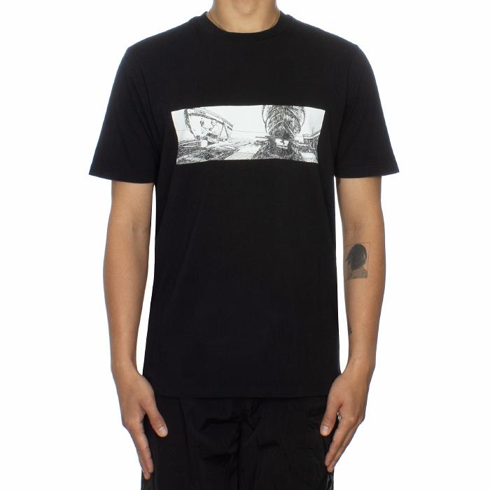 CP Company Black Jersey Back Letter T-Shirt Men's