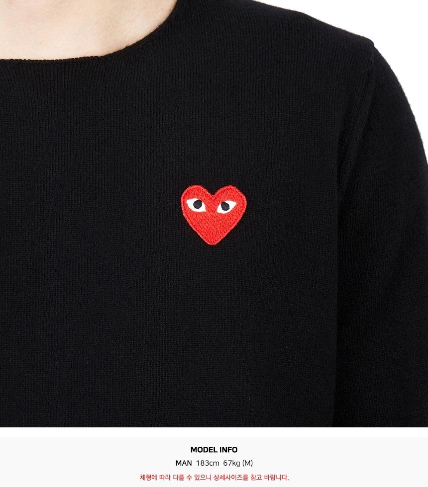 Comme des Garcons Men's Crewneck Knit Sweater Red Logo Patch AZ N068 051 1