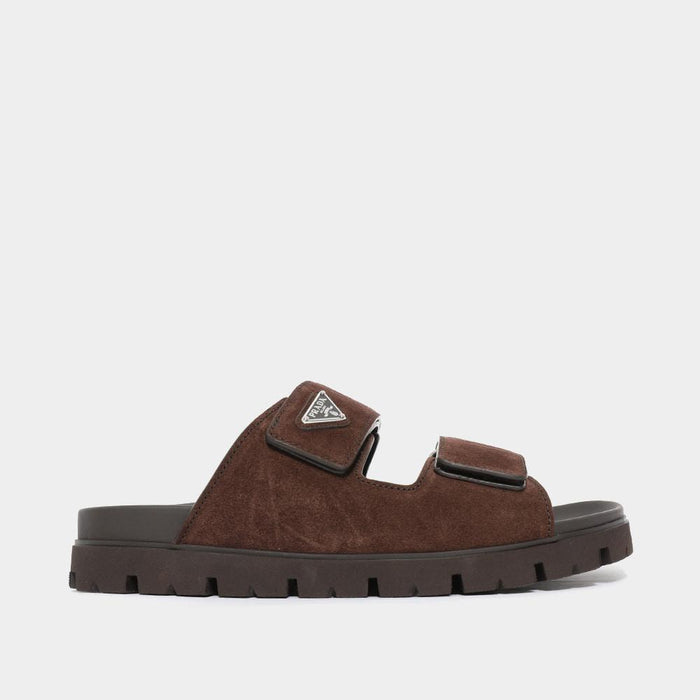 PRADA Suede Band Triangle Logo Men’s Sandals 2X3129 054 F0003