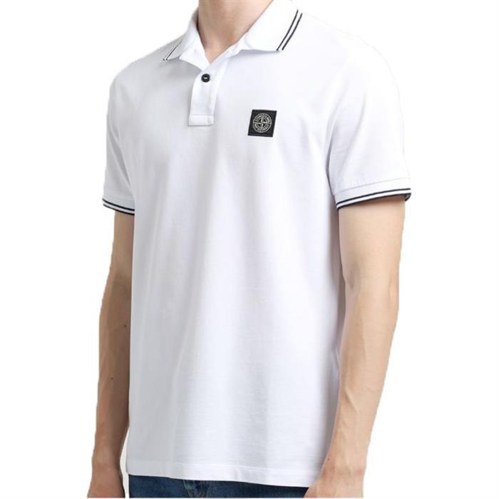 STONE ISLAND Logo Patch Short Sleeve Polo Shirt White Cotton Men