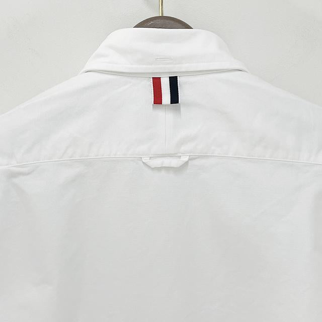 THOM BROWNE Tricolor Grosgrain Armband Oxford Long-Sleeve Shirt White