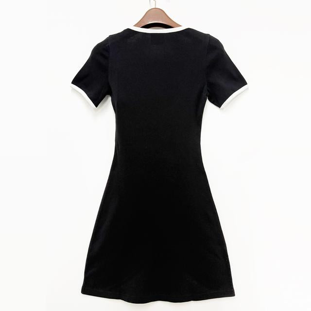 courreges Logo Contrast Short Sleeve Mini Dress 225JRO600JS0203 9901