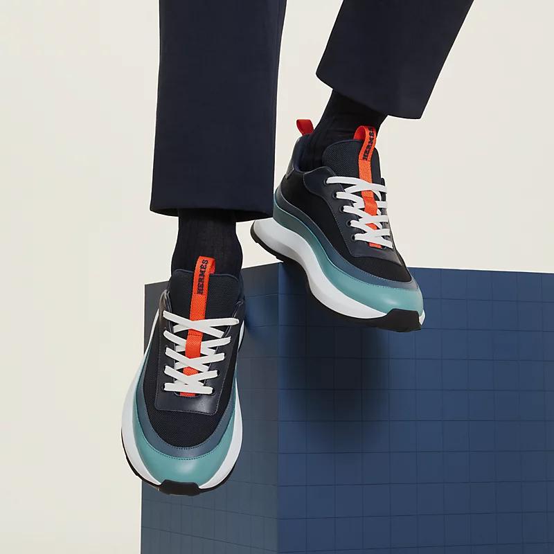 HERMES Men Grem Calfskin Marine Black Low-Top Sneakers