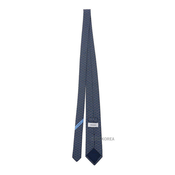 Ferragamo Gancini Print Silk Tie Blue Marine Men’s