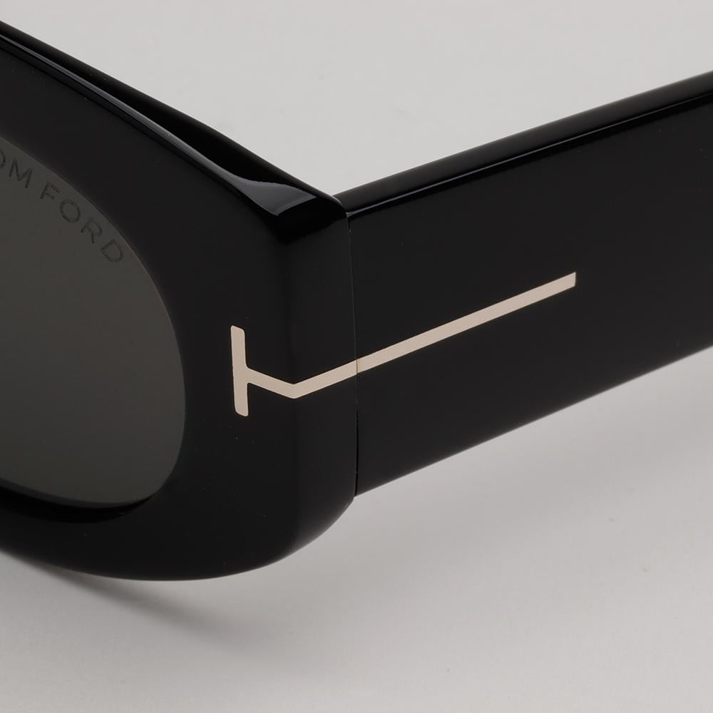 TOM FORD Oval Black Acetate Semi-Mirror Sunglasses Asian Fit TF1187F 01A