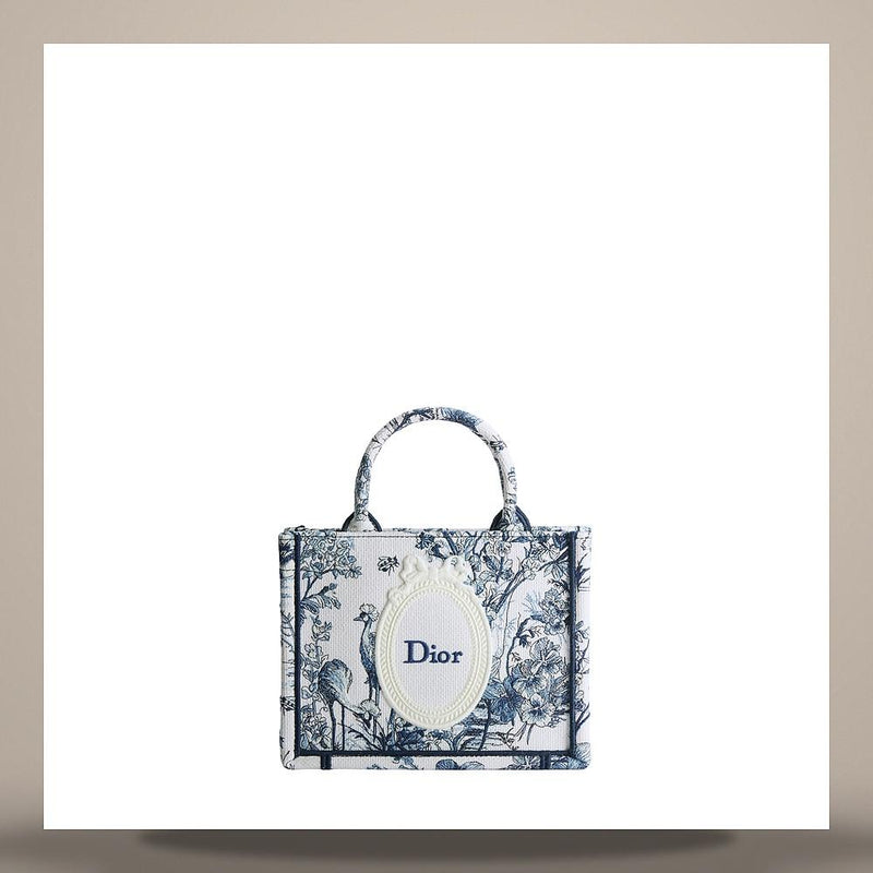 DIOR Blue Toile de Jouy Floral Embroidered Mini Book Tote Strap B S5584PEQM M928