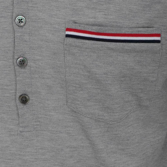 THOM BROWNE Short Sleeve Piqué Polo Shirt Men Grey