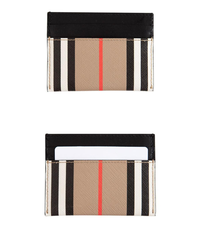 BURBERRY Icon Stripe Leather Card Holder Sandon Beige