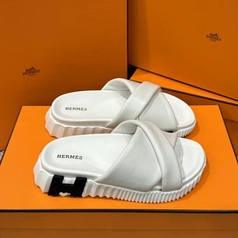 HERMES Infra Calfskin White H Black Sandals