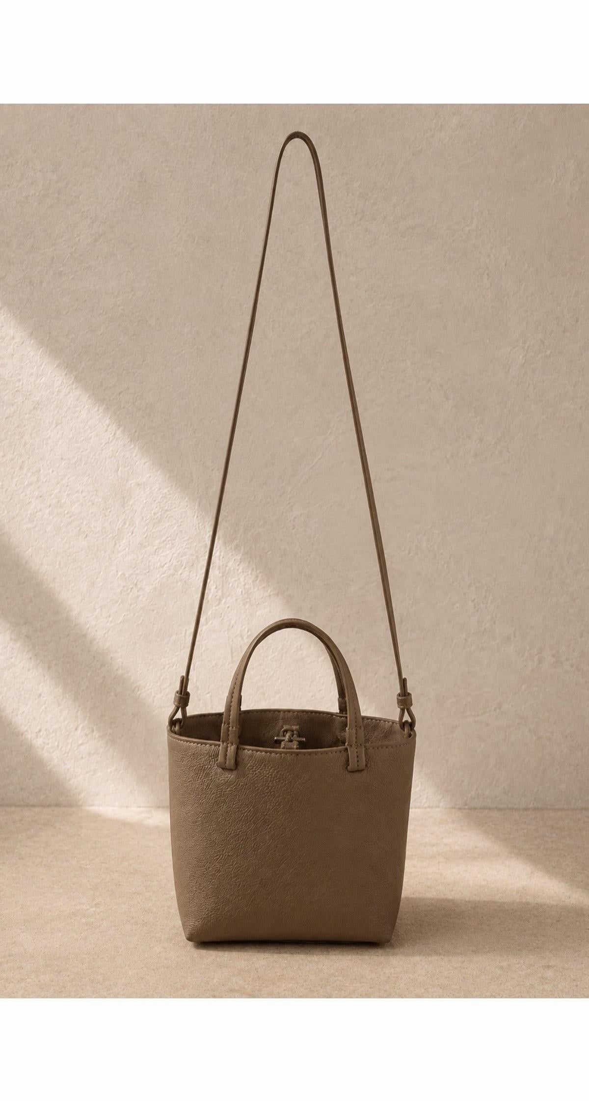 The Row Small Park Tote Bag Leather Shoulder Bag Smoke Taupe