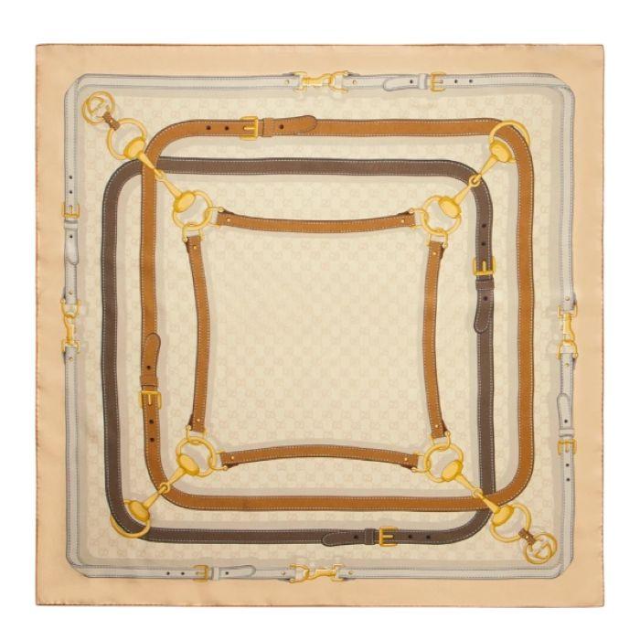 GUCCI Print GG Silk Twill Jacquard Beige Square Scarf