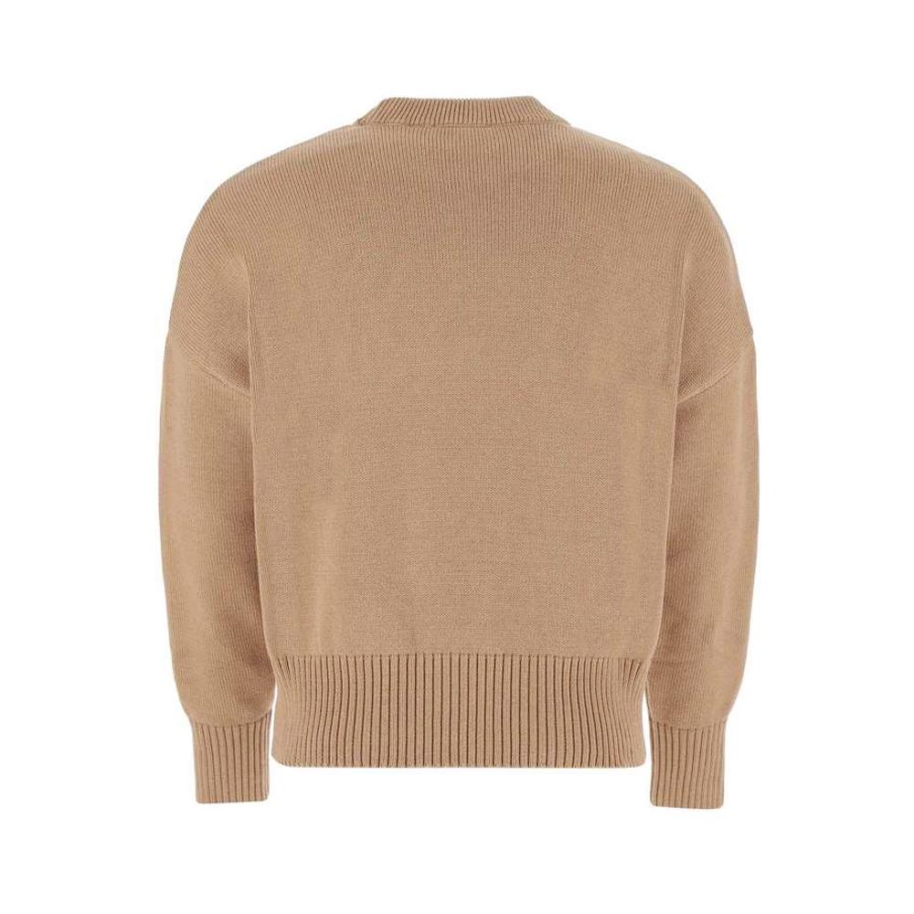 AMI Beige Big Heart Logo Embroidered Crewneck Knit Sweater Men
