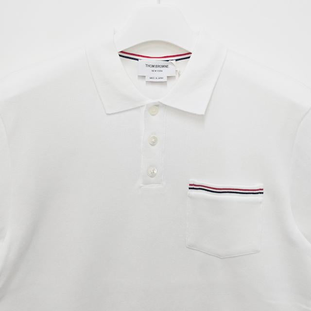 THOM BROWNE Interlock Tricolor Stripe Pocket Short-Sleeve Polo Shirt