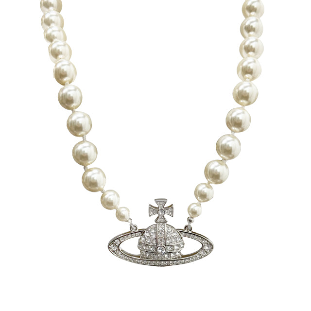 Vivienne Westwood Pearl Bas Relief Orb Choker Necklace