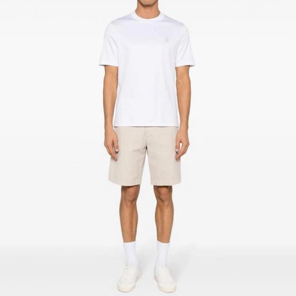 Brunello Cucinelli Logo Cotton Jersey Crewneck T-Shirt White