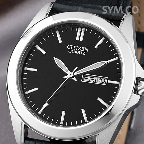 CITIZEN Black Day-Date Quartz Analog Casual Dress Men’s Leather Watch BF0580 06E