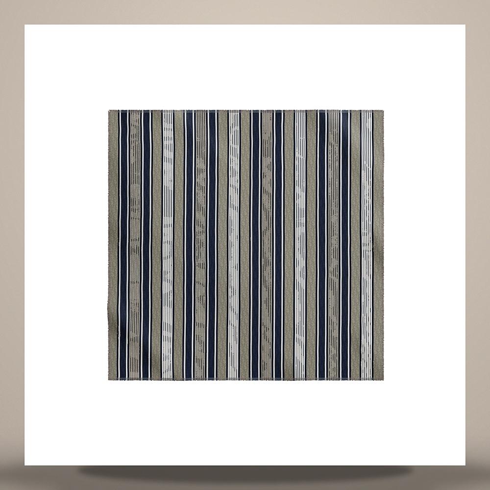 DIOR Grey Blue Cotton Silk Dior Oblique Sun Stripe Scarf 69E0003A3170C588