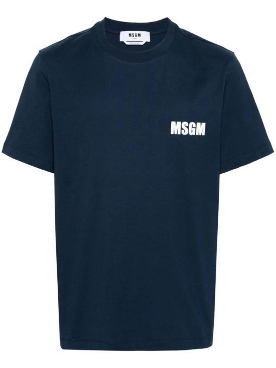 MSGM Navy Short Sleeve T-Shirt for Men 3640MM13024700289