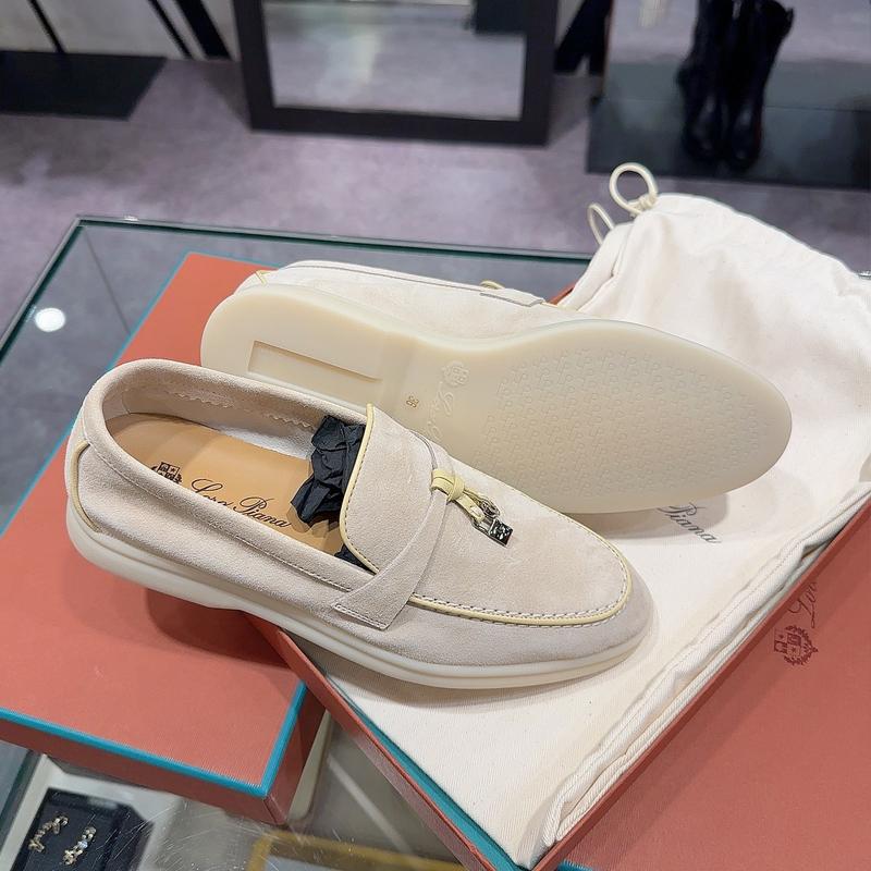Loro Piana Ivory Suede Loafer Moccasins with Yellow Charm