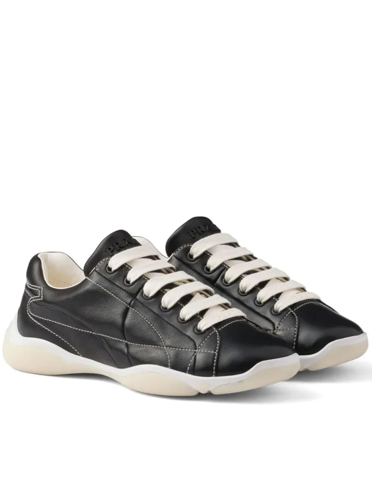 PRADA White Leather Low Top Sneakers