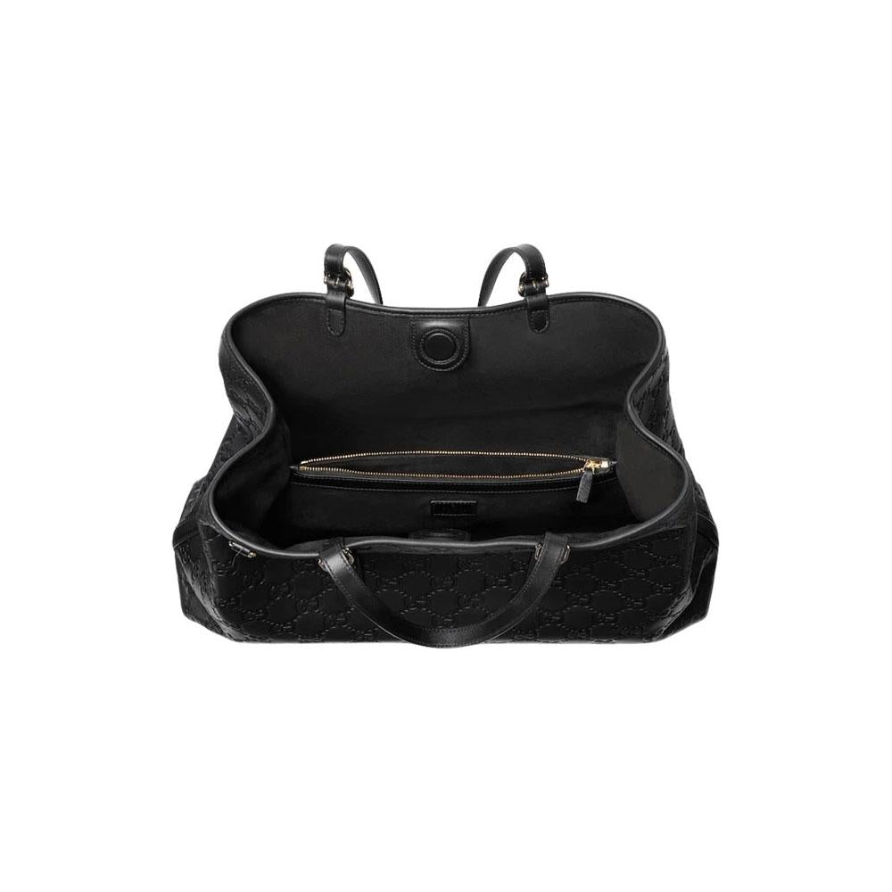 GUCCI GG Emblem Large Black Women’s Tote Bag Leather