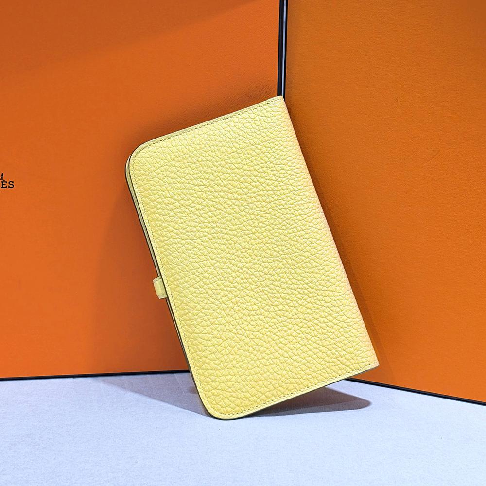 HERMES Togo Leather Long Wallet Yellow Palladium Hardware Unisex