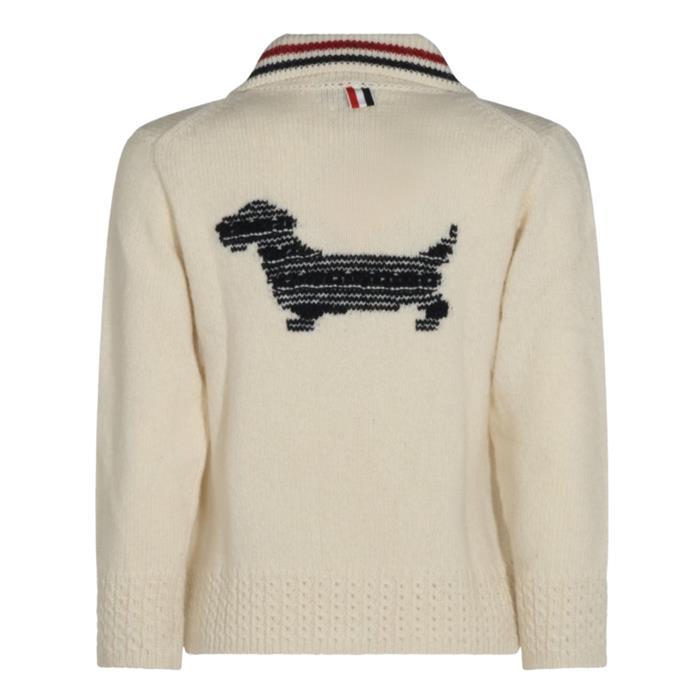 THOM BROWNE Donegal Hector Pointelle Dog Cardigan White Wool