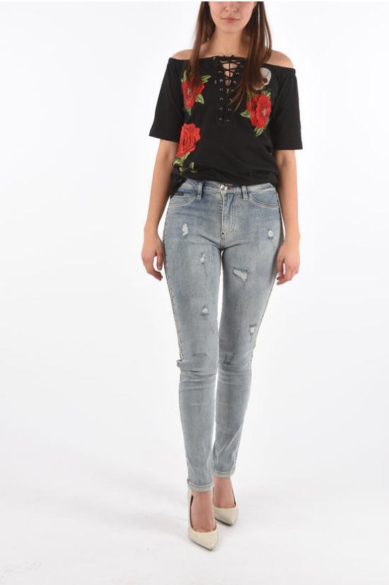 Philipp Plein Women’s Blue Distressed Skinny Denim Jeans