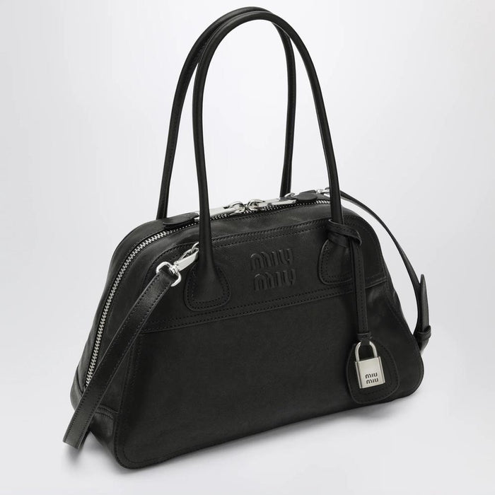Miu Miu Nappa Leather Top Handle Tote Bag Black