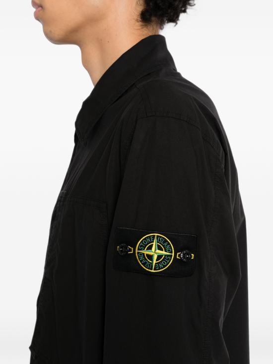 STONE ISLAND Black Long Sleeve Shirt Men’s Cotton Button-Up