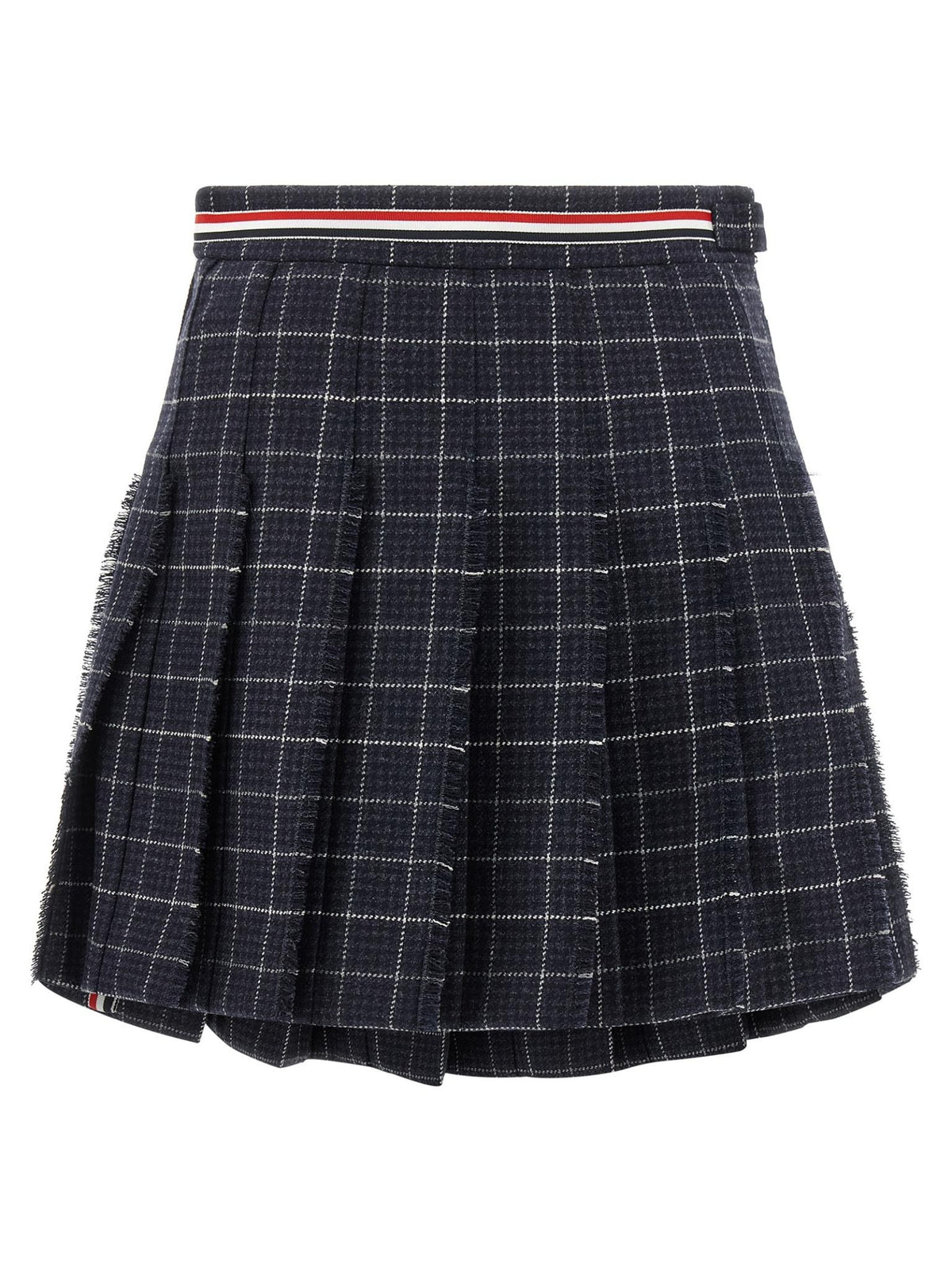 THOM BROWNE Navy Wool Pleated Mini Skirt
