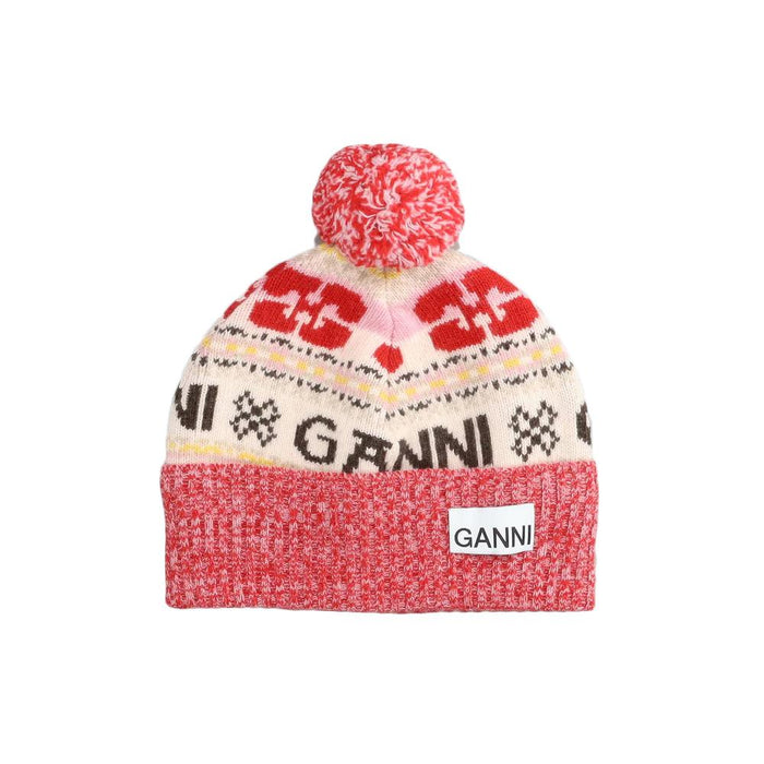 GANNI Logo Graphic Pom Pom Beanie Multi