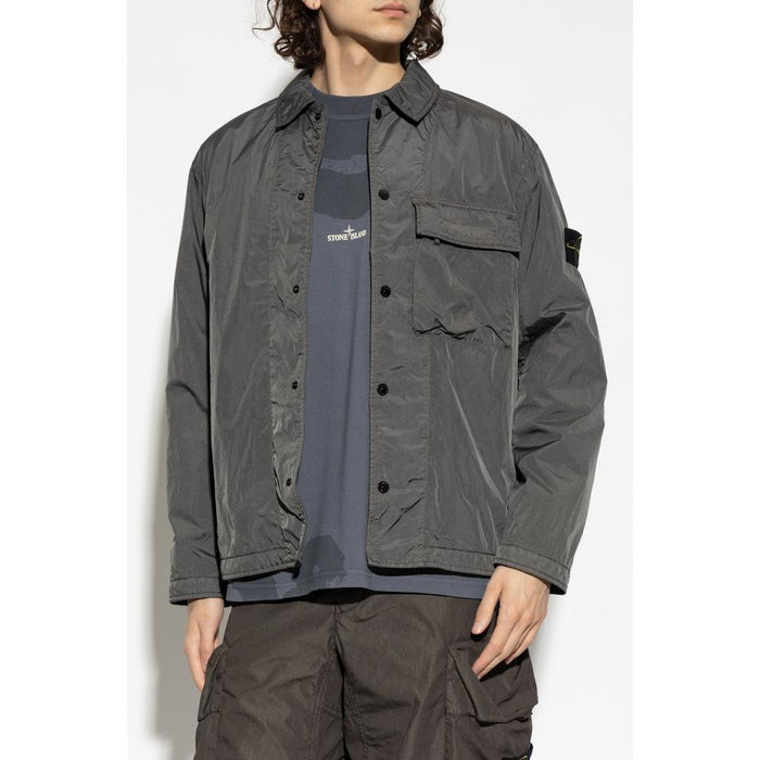 STONE ISLAND Logo Patch Cotton Overshirt Jacket Men V0065 Khaki