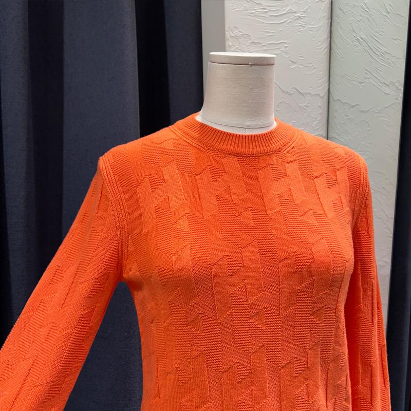 HERMES H Logo Long Sleeve Wool Crewneck Sweater Etoupe